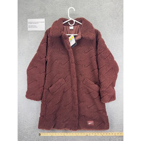 Nike Parka Jacket Womens Small S Bronze Sportswear Icon Clash Sherpa Coat Loose - Picture 1 of 11